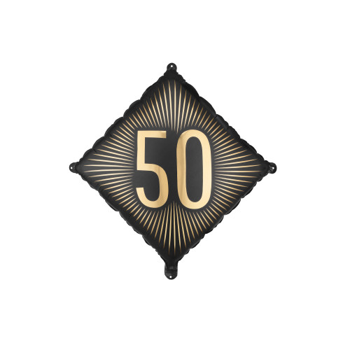 Čierny fóliový balón 50 s zlatým nápisom, 46 × 46 cm